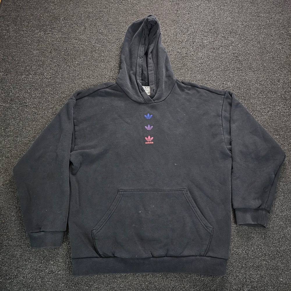 Adidas Originals Hoodie Mens Small Stacked Trefoil Black Purple Gradient Y2K